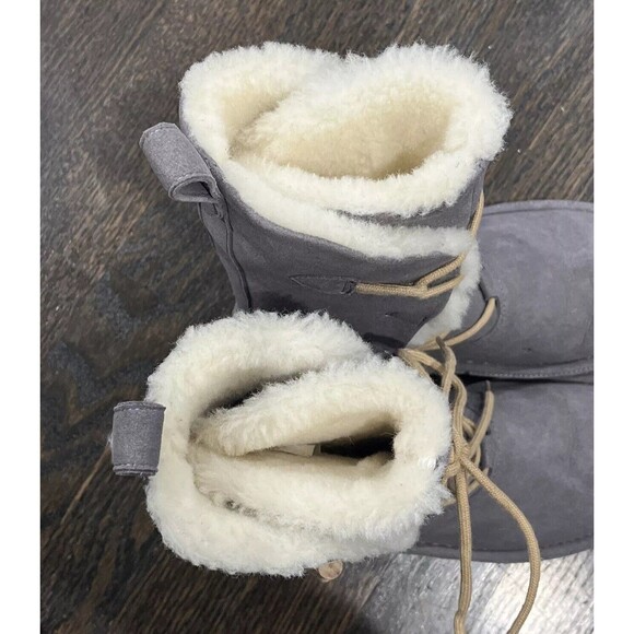 Po-Zu Zu Boots Size EU 38 US 7.5 Suede Sheepskin Slipper Gray Lace Up NWOB - Picture 6 of 10